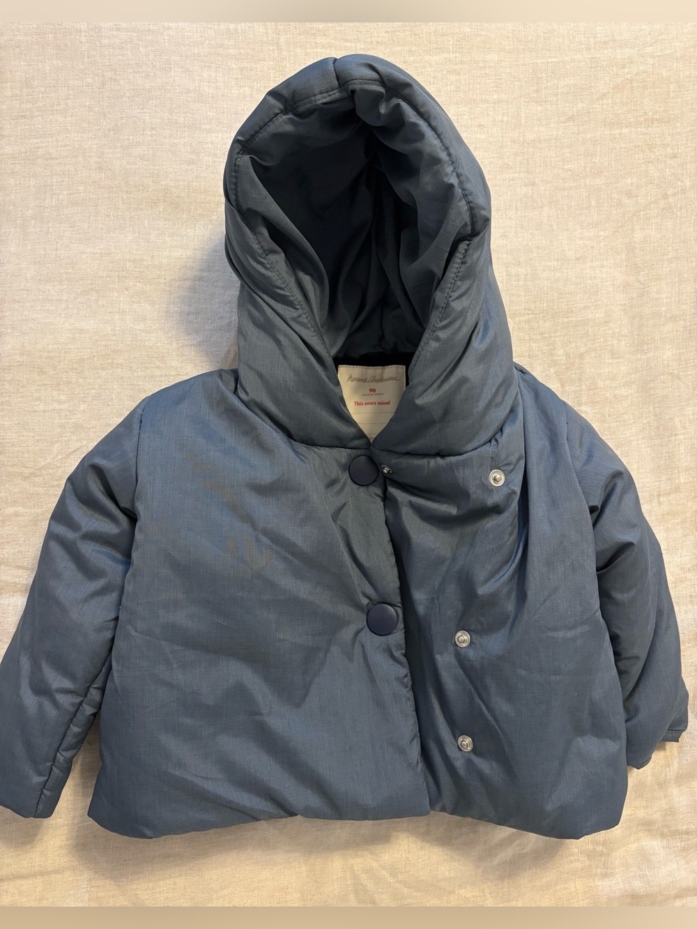 Hanna Andersson Slate Blue Fleece Lined Hooded Puffer Coat Jacket Size 90 3T